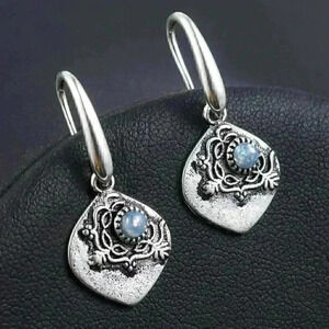 Beautiful Boho Silver Opal Drop Earrings